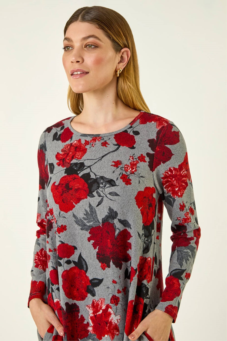 Roman Red Rose Print Stretch Swing Dress