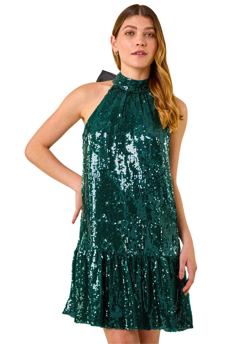 Roman Forest Sequin Bow Back Dress