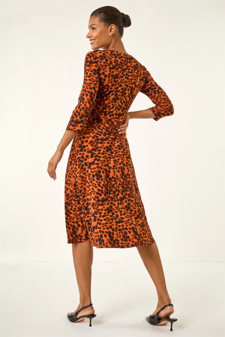 Roman Copper Spot Wrap Bodice Dress