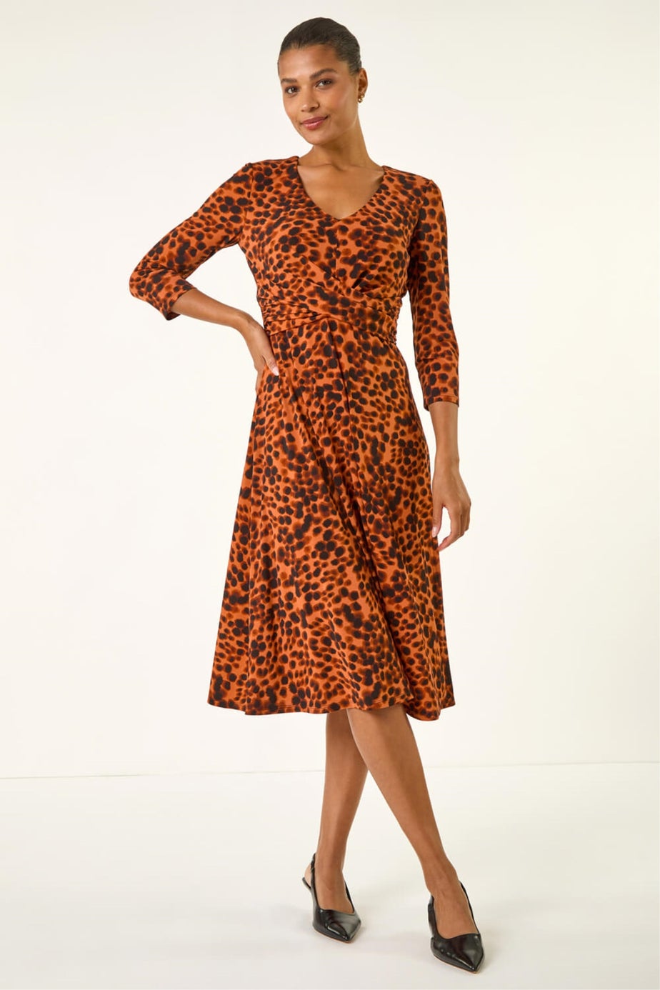 Roman Copper Spot Wrap Bodice Dress