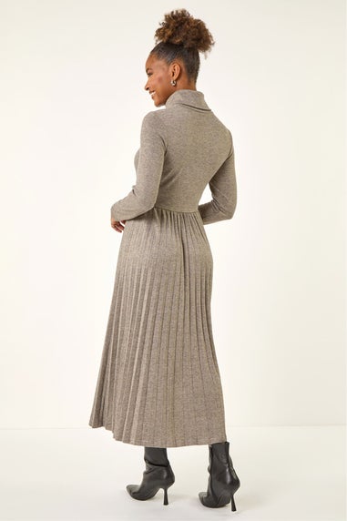 Roman Grey High Neck Pleated Midi Dress