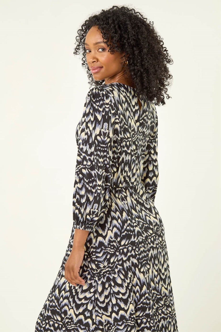 Roman Black Petite Abstract Stretch Midi Dress