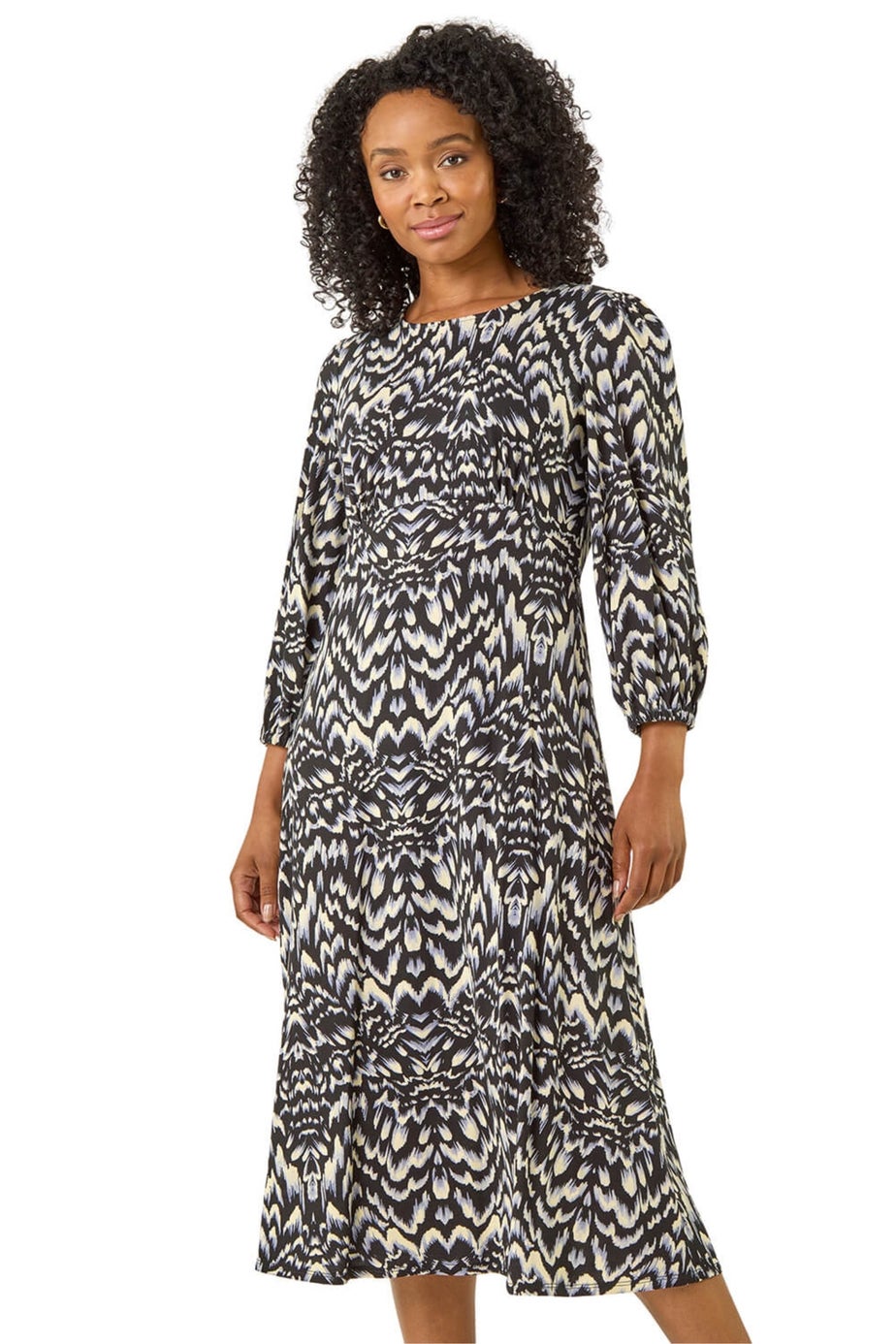 Roman Black Petite Abstract Stretch Midi Dress