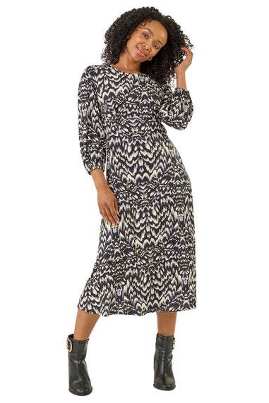 Roman Black Petite Abstract Stretch Midi Dress
