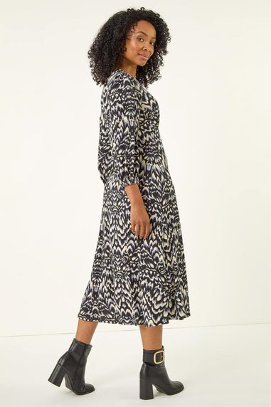 Roman Black Petite Abstract Stretch Midi Dress