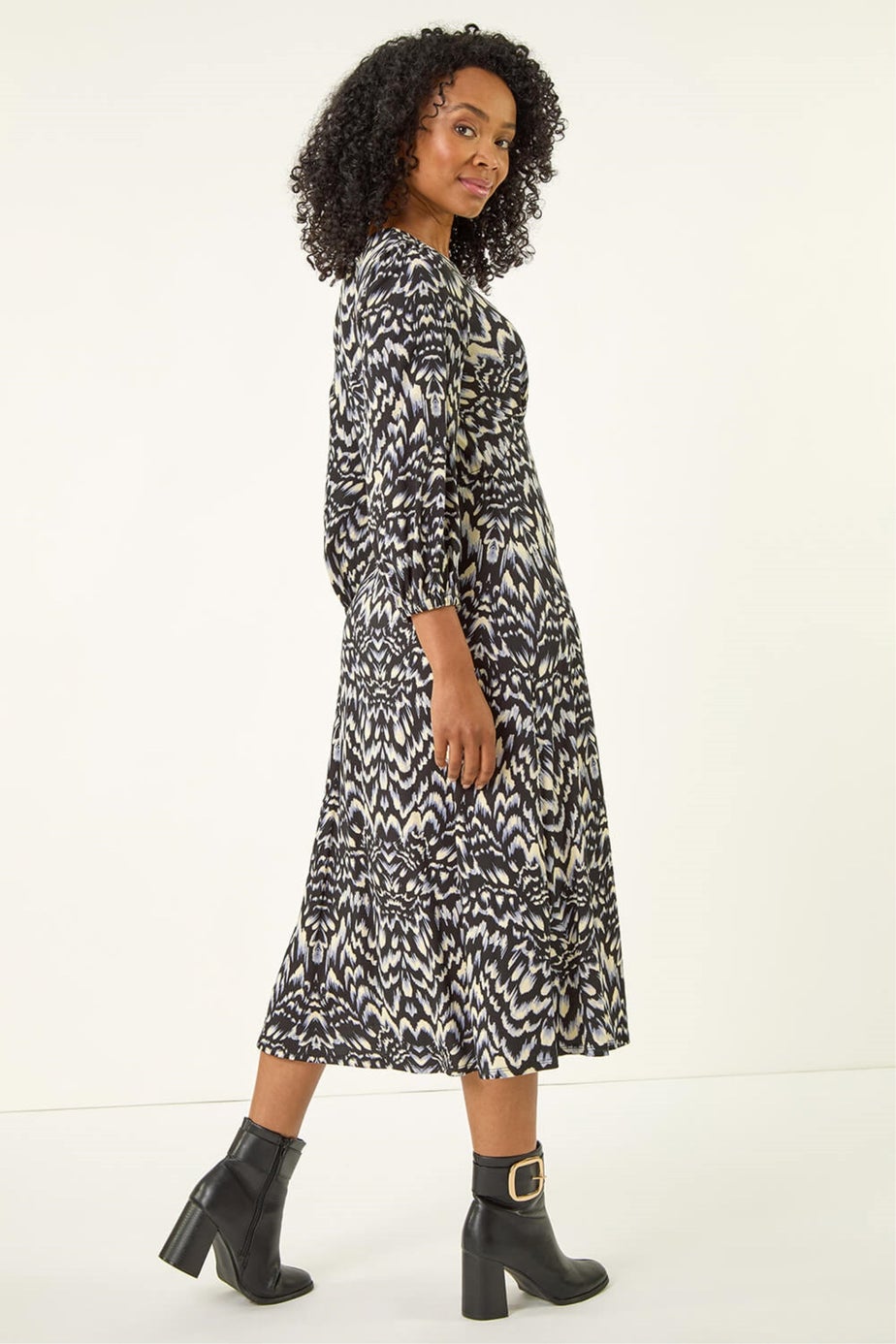 Roman Black Petite Abstract Stretch Midi Dress