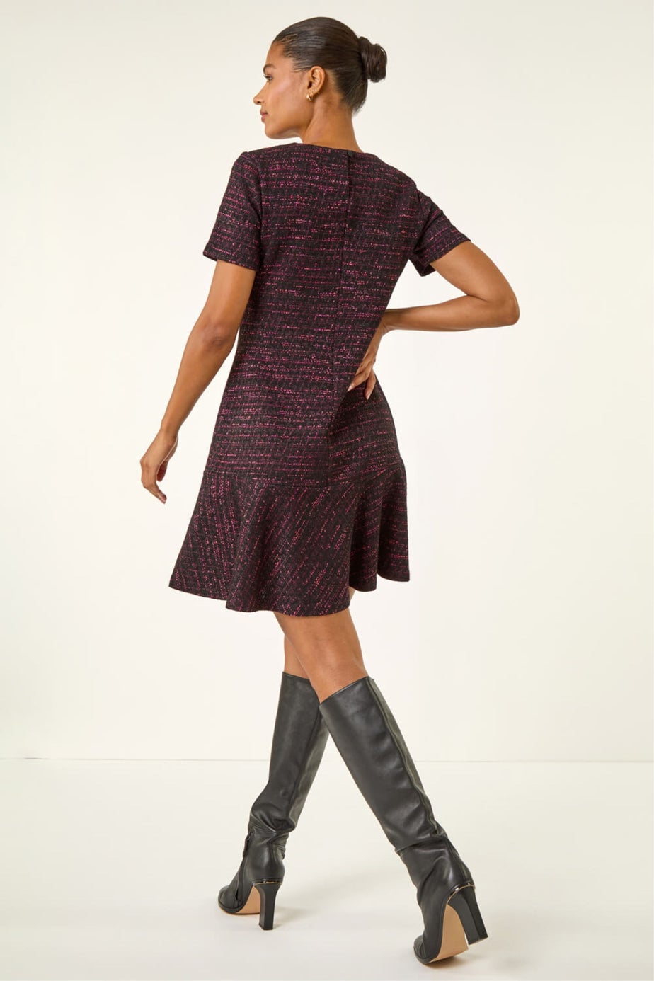 Roman Red Textured Frill Hem Short Dress