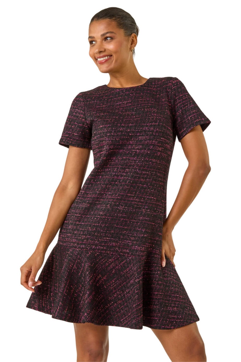 Roman Red Textured Frill Hem Short Dress