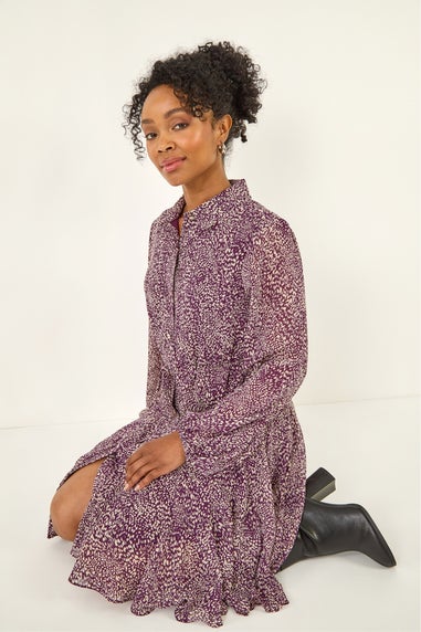 Roman Plum Petite Abstract Spot Godet Dress