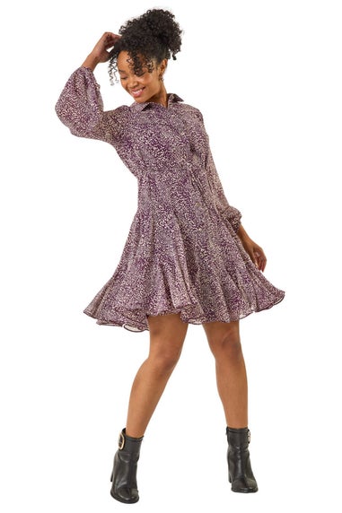 Roman Plum Petite Abstract Spot Godet Dress