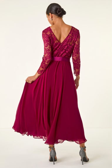 Roman Wine Petite Lace Contrast Bodice Dress