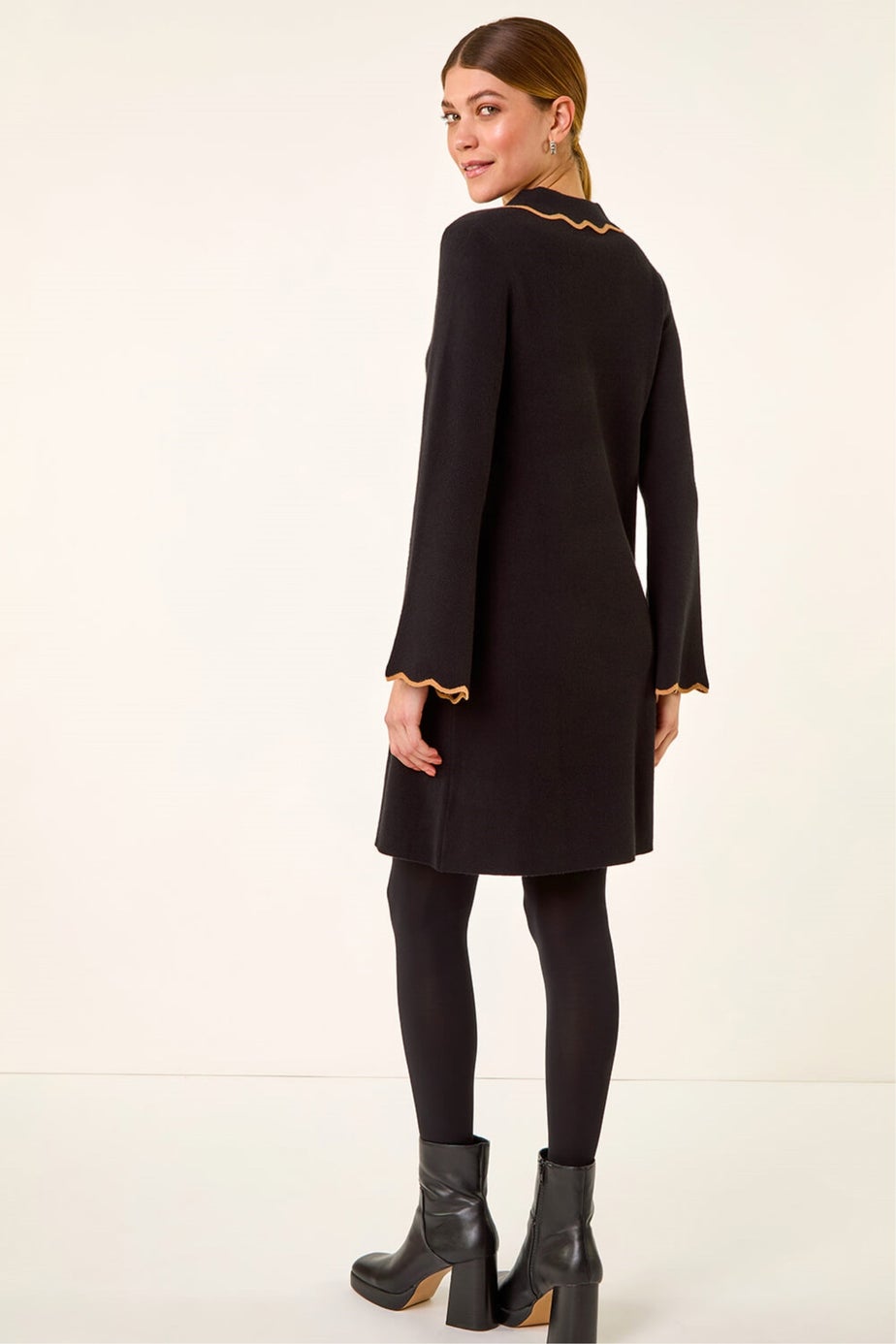 Roman Black Scalloped Edge Knit Dress