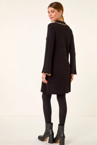 Roman Black Scalloped Edge Knit Dress