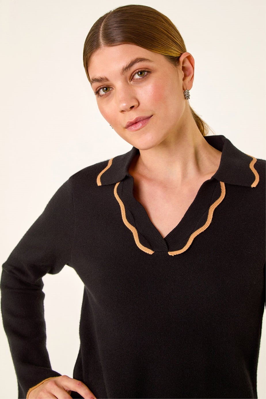 Roman Black Scalloped Edge Knit Dress