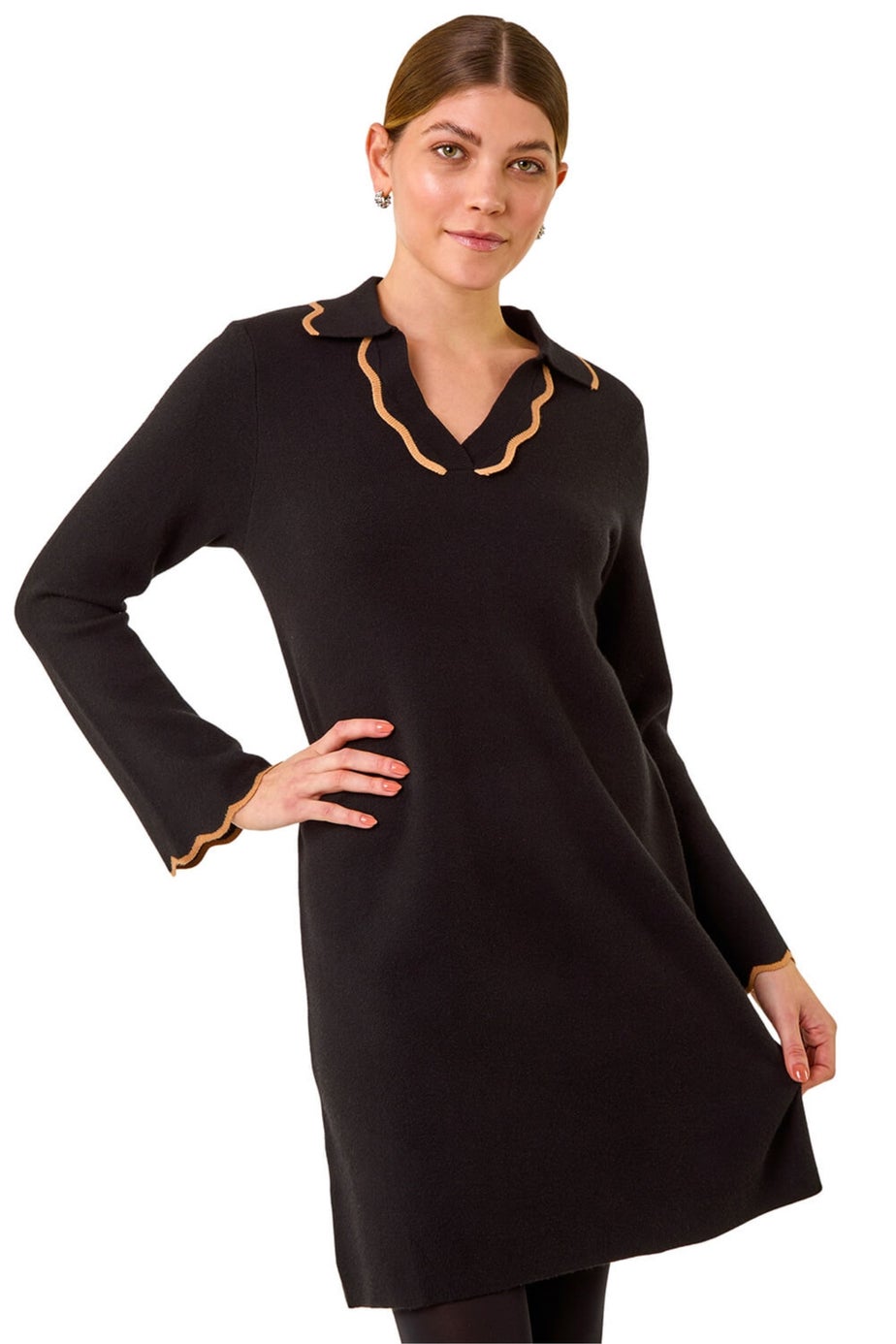 Roman Black Scalloped Edge Knit Dress