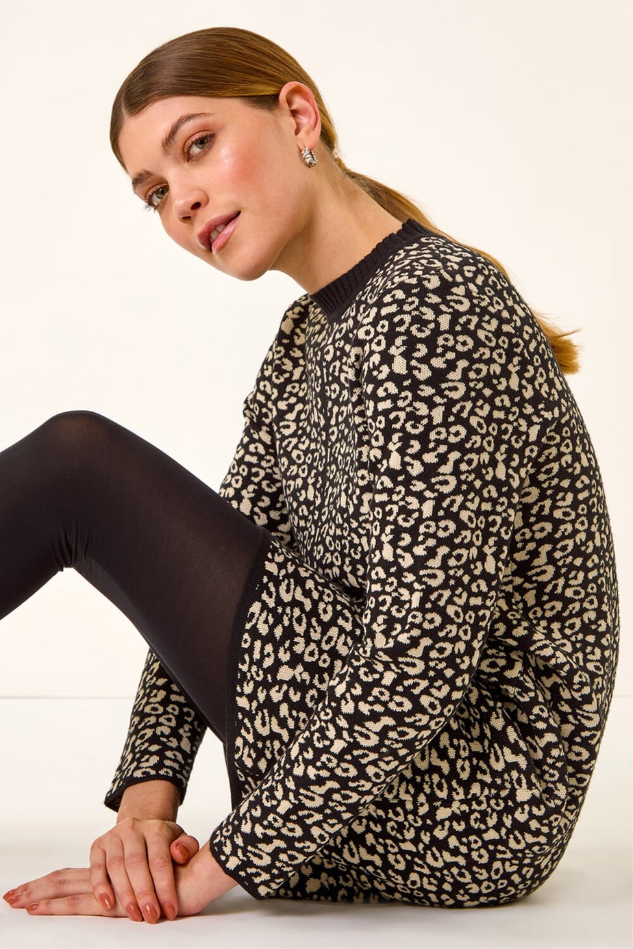 Roman Black Animal Print Knitted Shift Dress