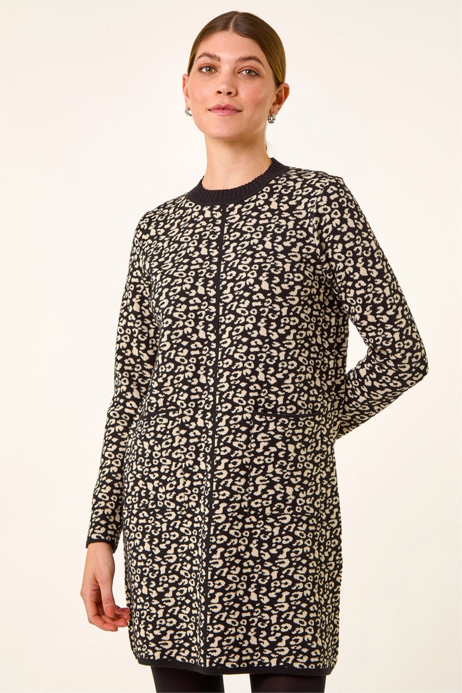 Roman Black Animal Print Knitted Shift Dress