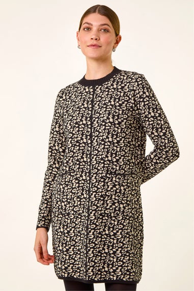 Roman Black Animal Print Knitted Shift Dress