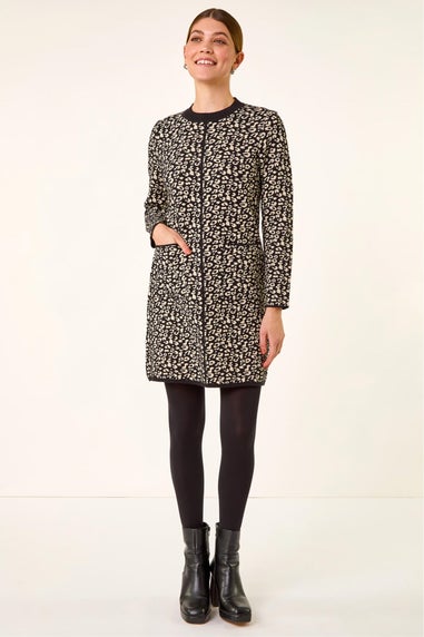 Roman Black Animal Print Knitted Shift Dress