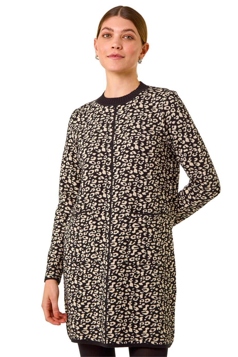 Roman Black Animal Print Knitted Shift Dress