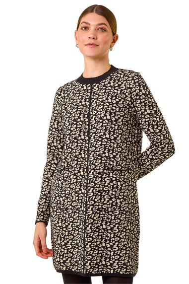 Roman Black Animal Print Knitted Shift Dress