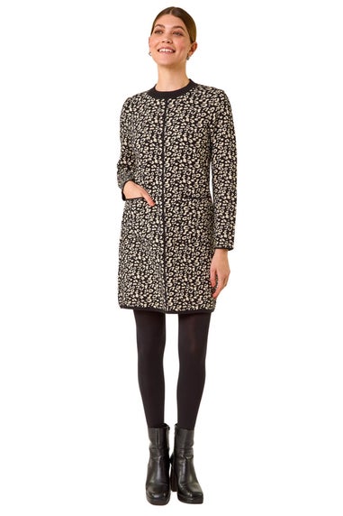 Roman Black Animal Print Knitted Shift Dress