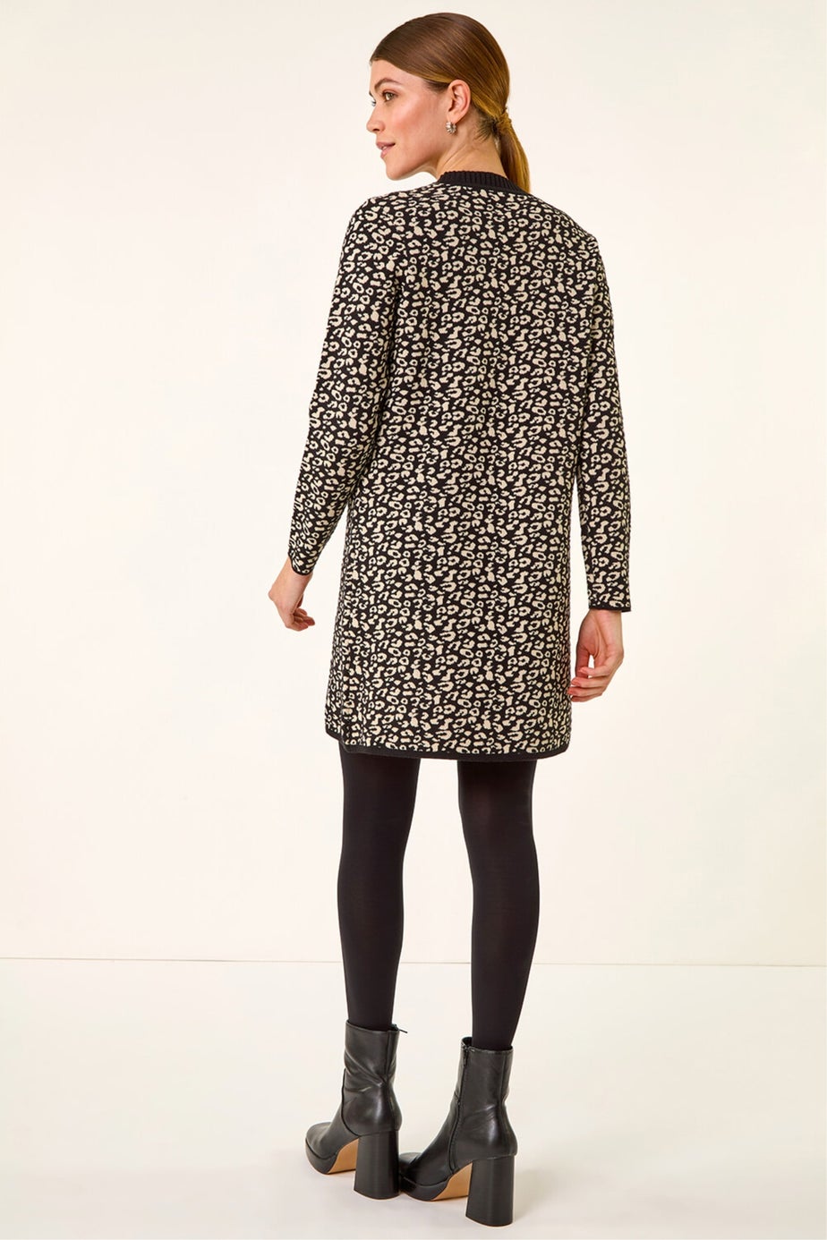 Roman Black Animal Print Knitted Shift Dress