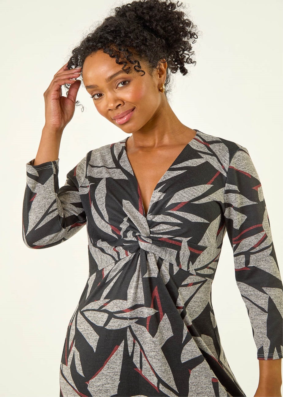 Roman Black Petite Floral Print Twist Front Dress