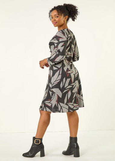 Roman Black Petite Floral Print Twist Front Dress