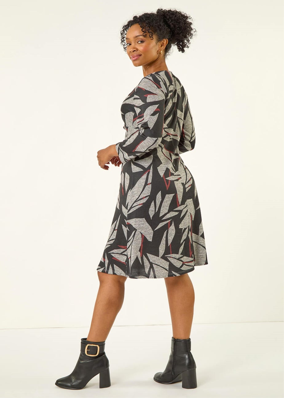 Roman Black Petite Floral Print Twist Front Dress