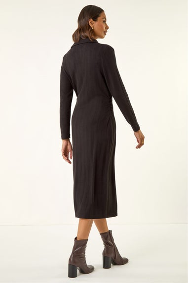 Roman Black Collar Ribbed Knit Miid Dress