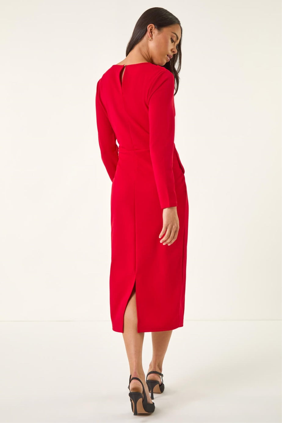 Roman Red Petite Gathered Stretch Midi Dress