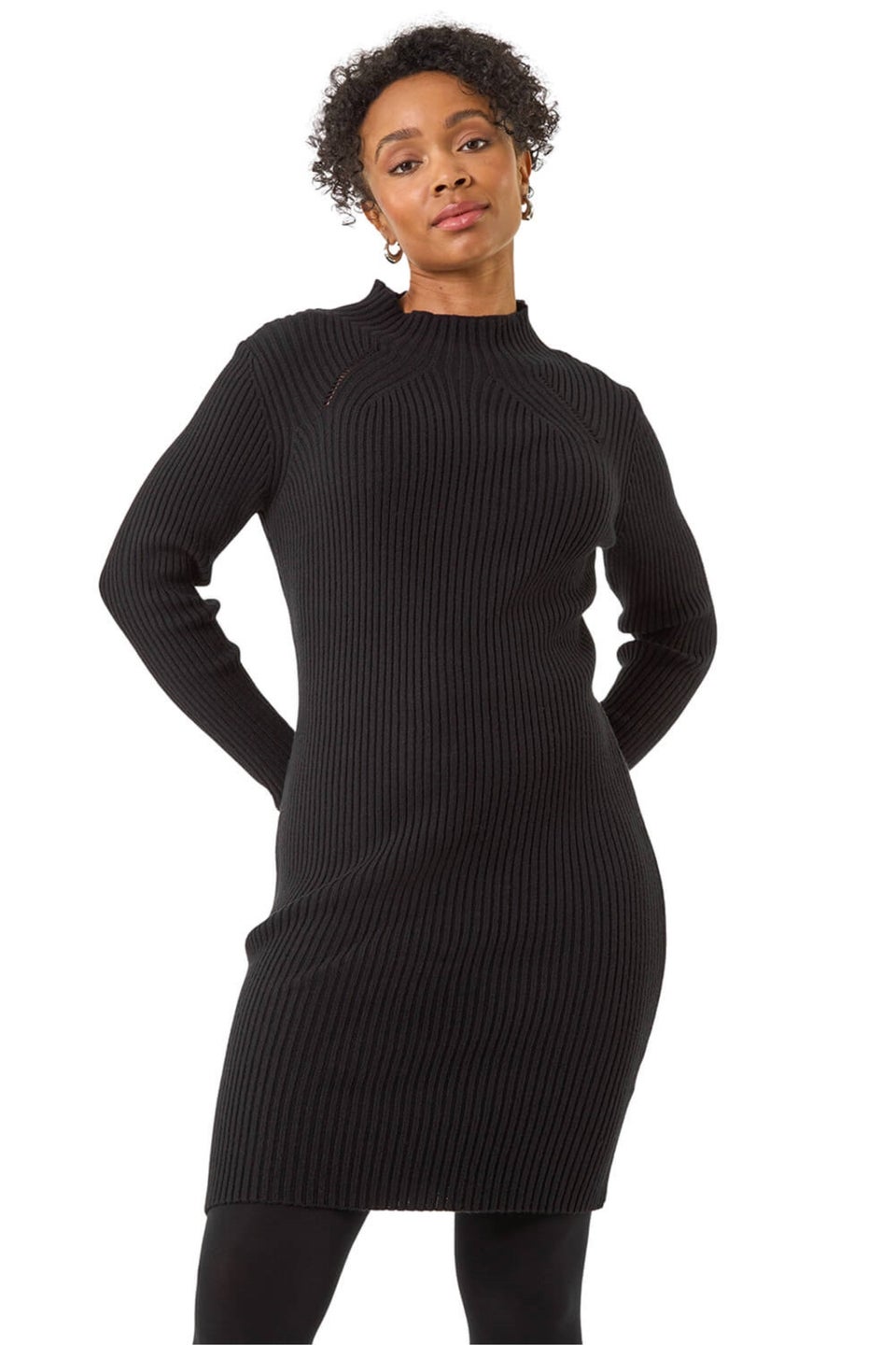 Roman Black Petite Pearl Knitted Midi Dress