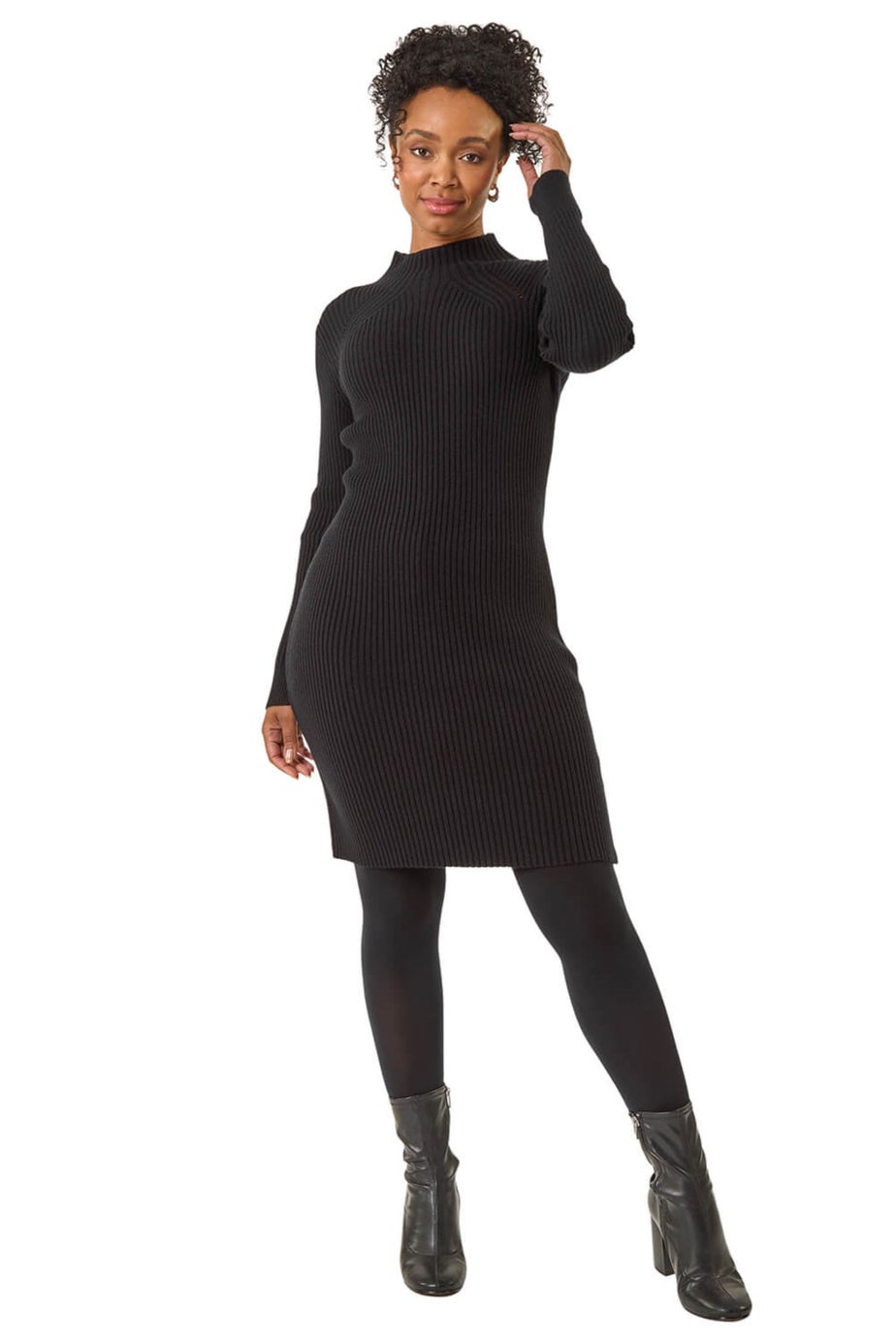 Roman Black Petite Pearl Knitted Midi Dress
