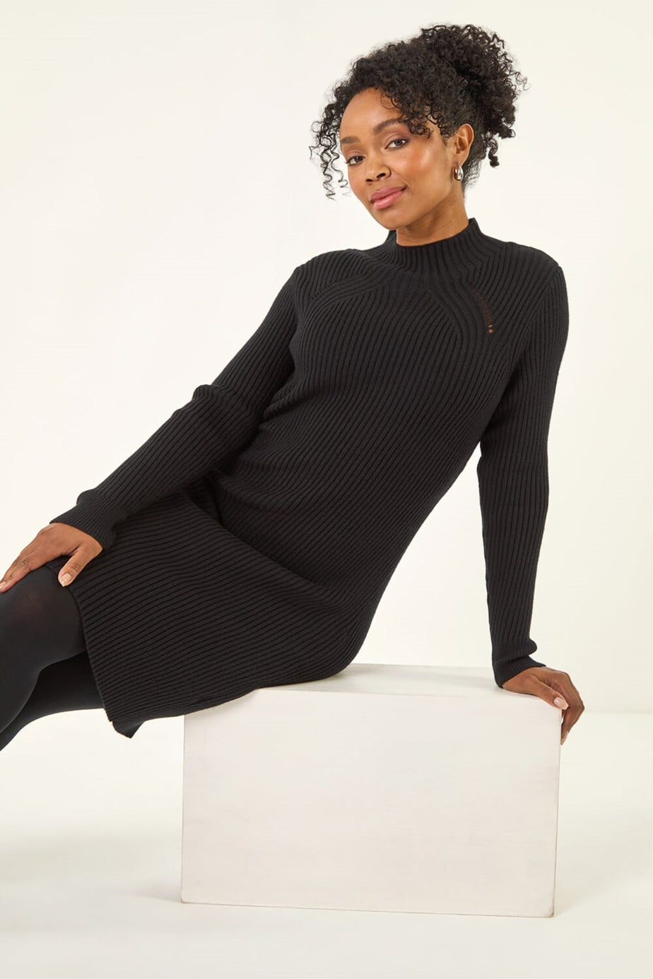 Roman Black Petite Pearl Knitted Midi Dress