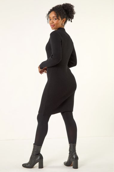 Roman Black Petite Pearl Knitted Midi Dress