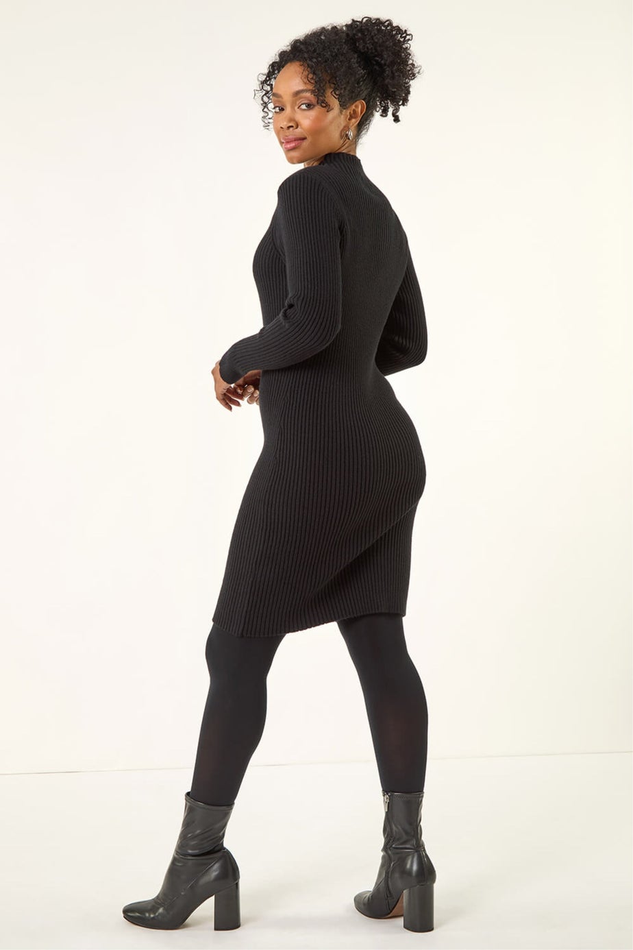 Roman Black Petite Pearl Knitted Midi Dress