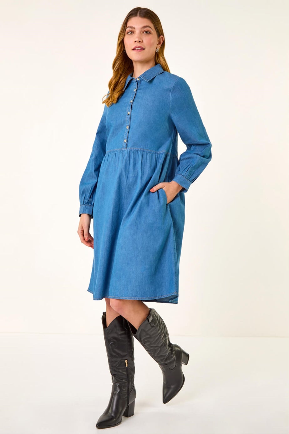 Roman Denim Denim Button Through Pocket Dress