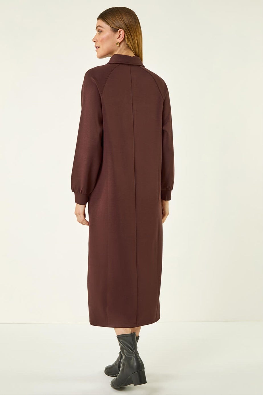 Roman Chocolate Buttoned Collar Midi Dress