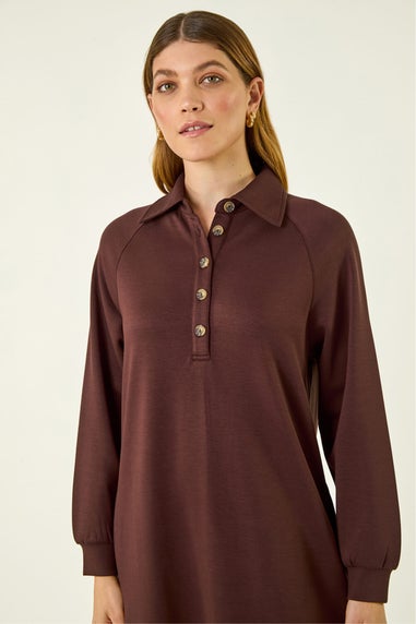 Roman Chocolate Buttoned Collar Midi Dress