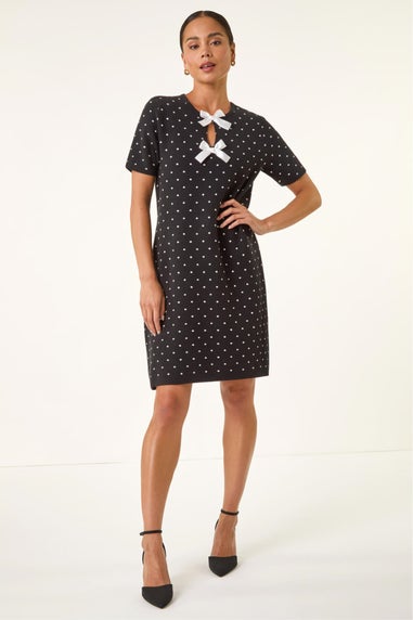 Roman Black Petite Polka Dot Knit Dress