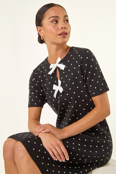 Roman Black Petite Polka Dot Knit Dress
