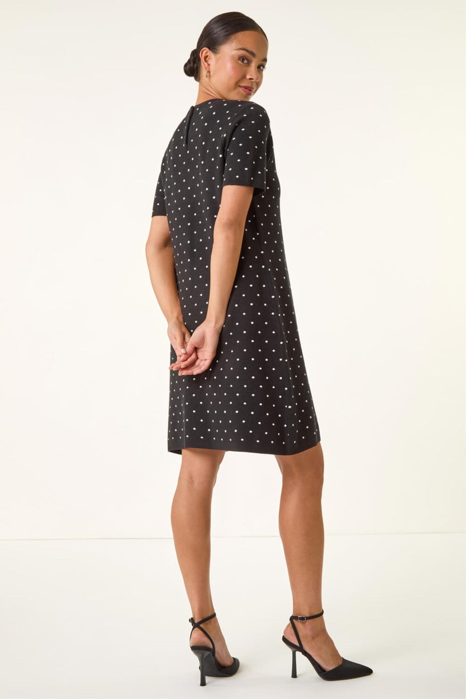 Roman Black Petite Polka Dot Knit Dress