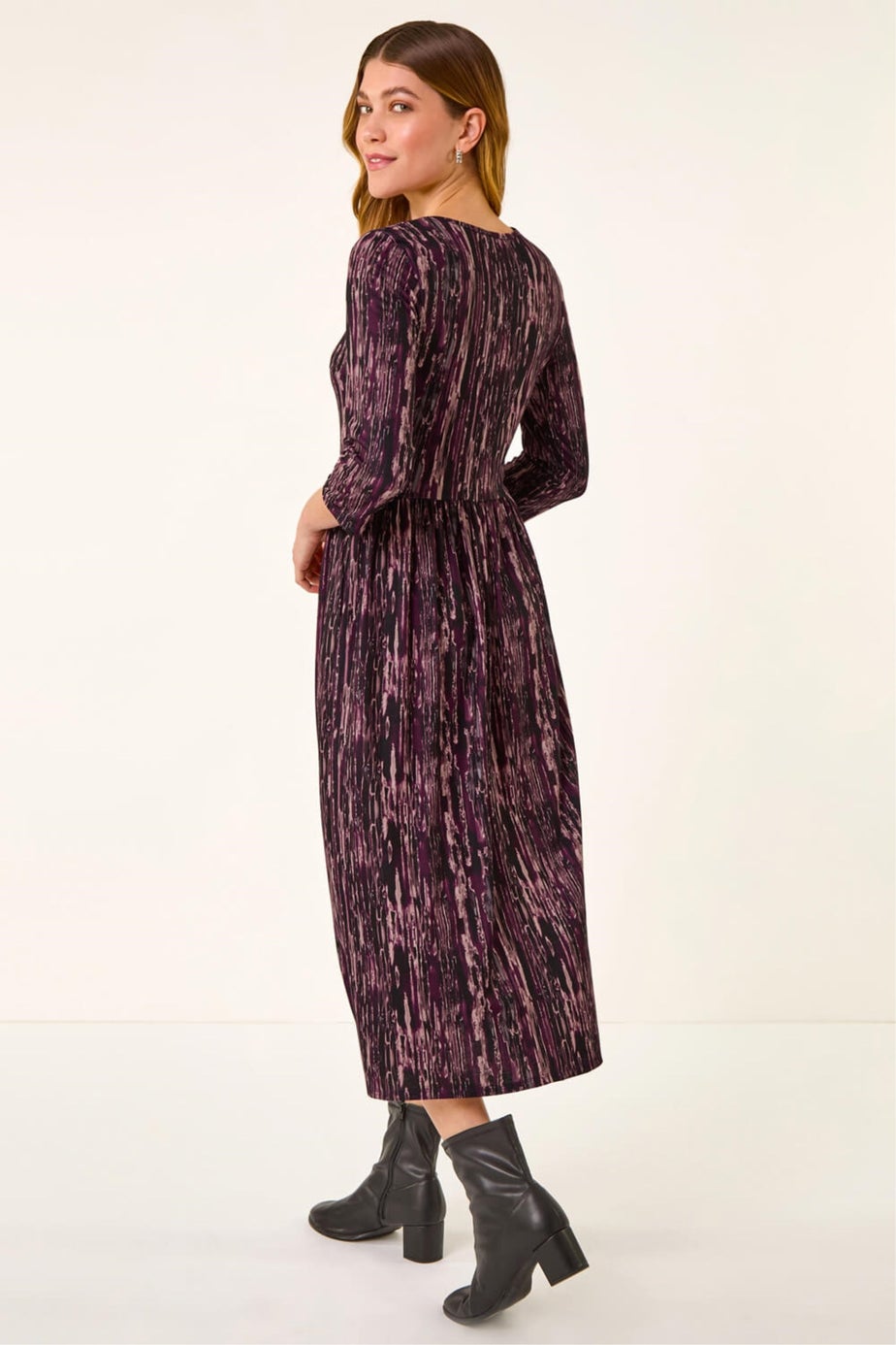 Roman Plum Abstract Print Stretch Midi Dress