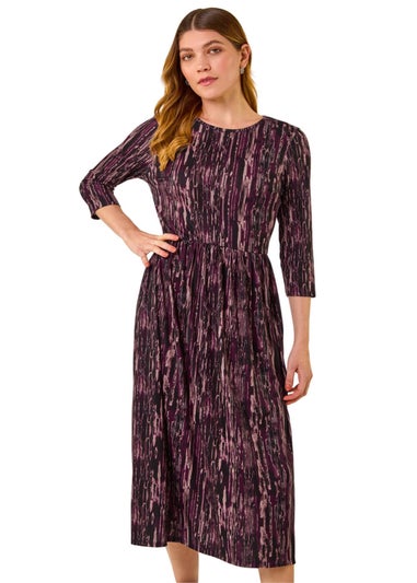 Roman Plum Abstract Print Stretch Midi Dress