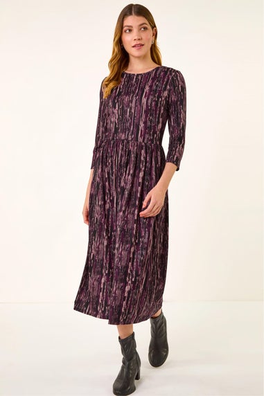 Roman Plum Abstract Print Stretch Midi Dress