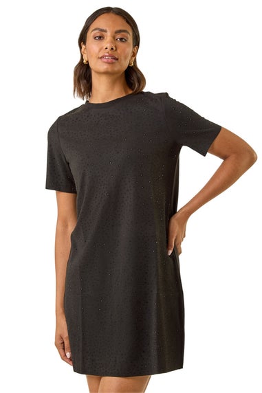Roman Black Embellished Shift Stretch Dress