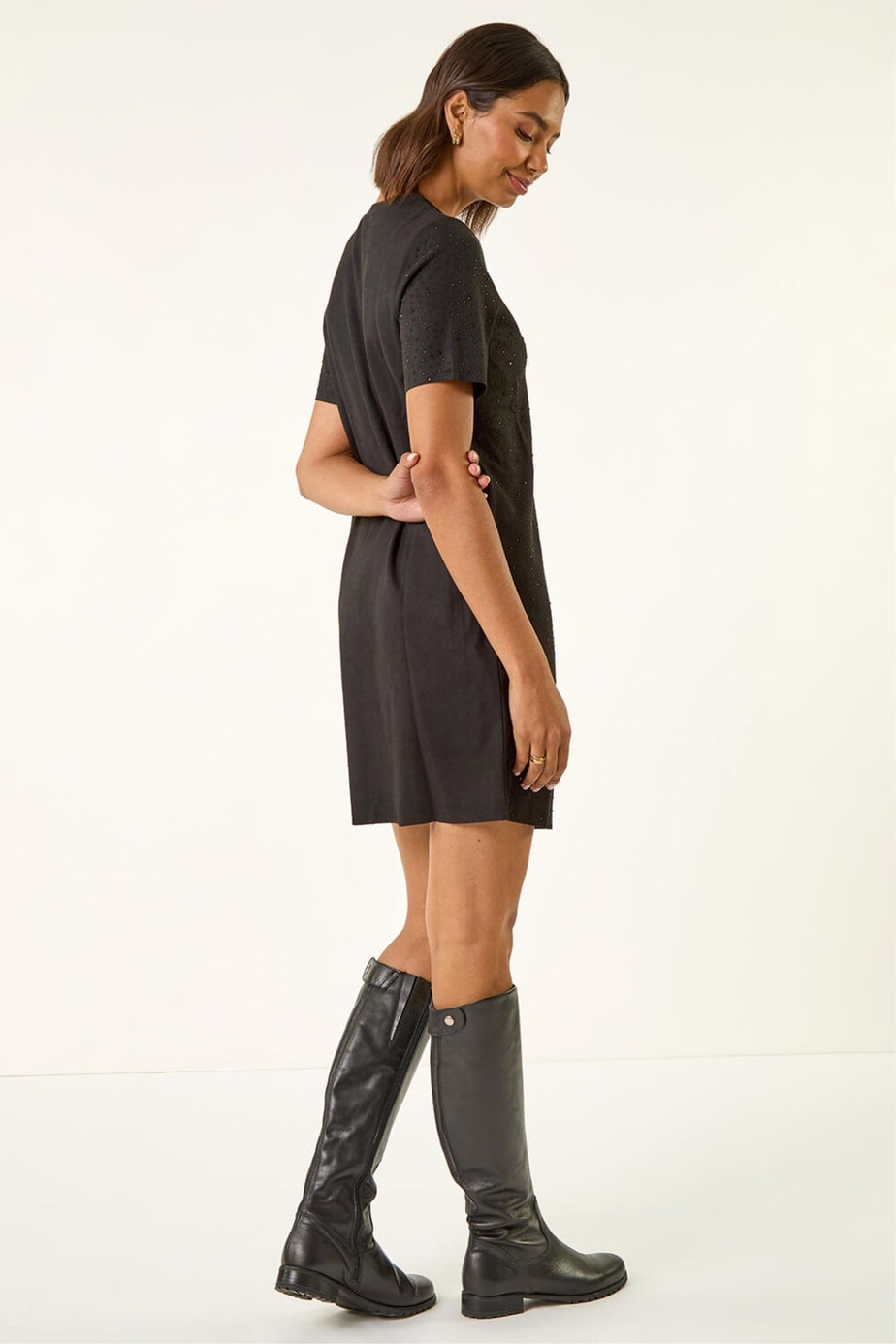 Roman Black Embellished Shift Stretch Dress