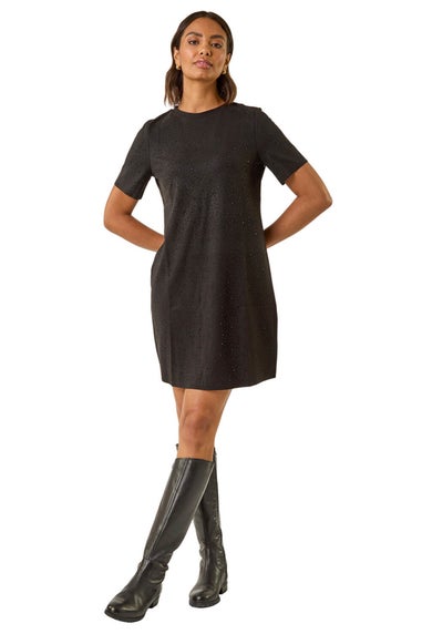 Roman Black Embellished Shift Stretch Dress