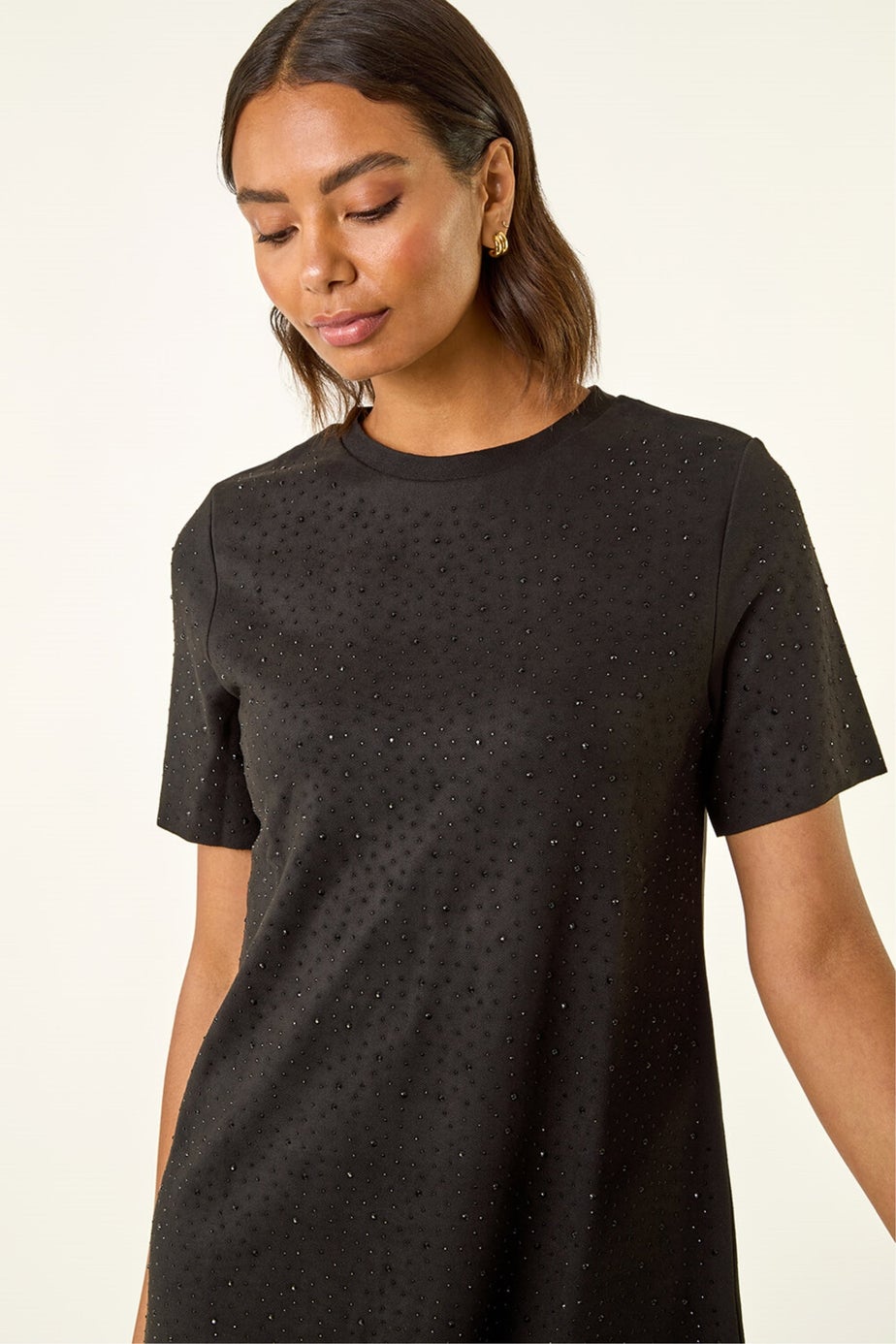 Roman Black Embellished Shift Stretch Dress